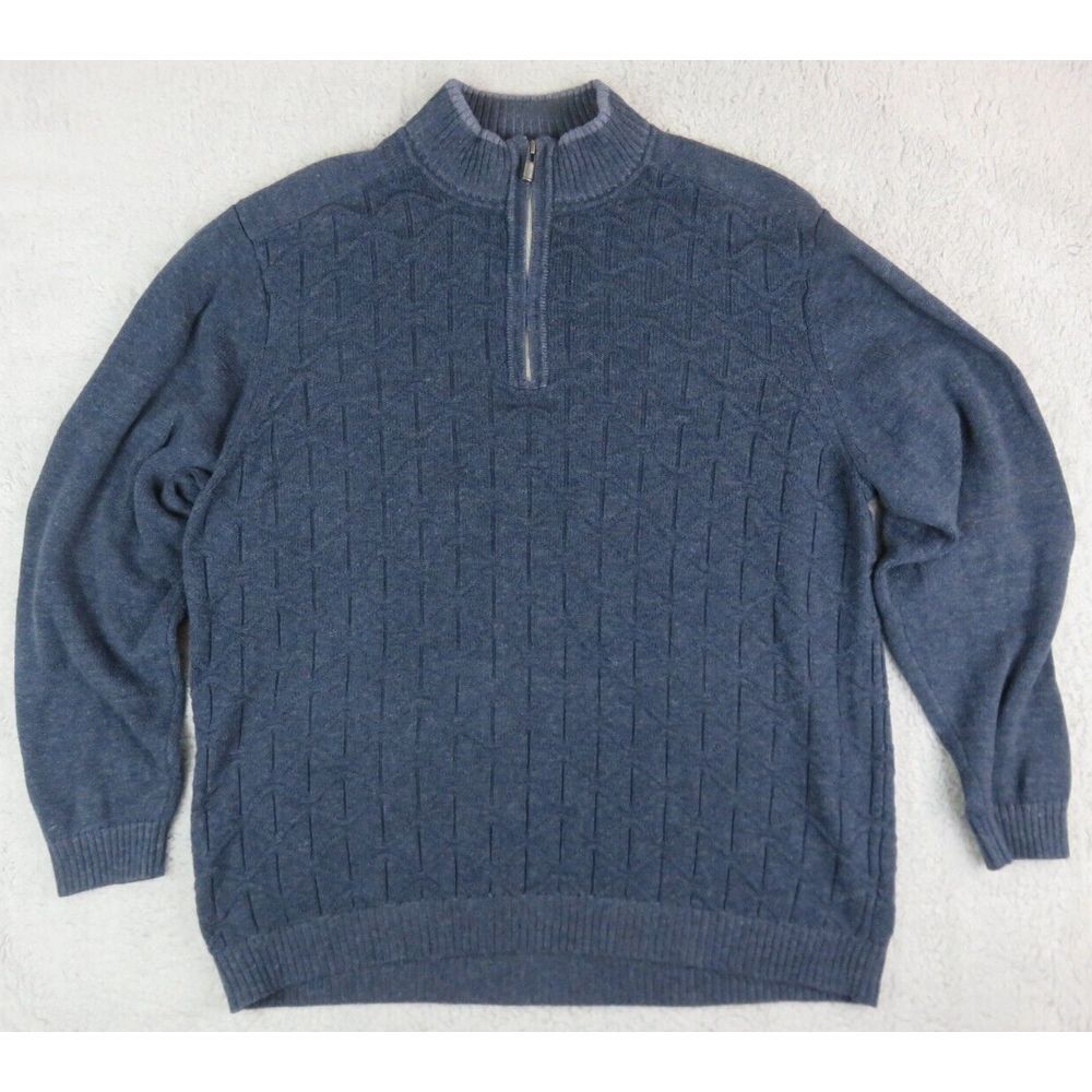 Mens Tommy Bahama Sweater 1/2 Zip Size 2XLB XXL Big Knit Cotton Blend Blue